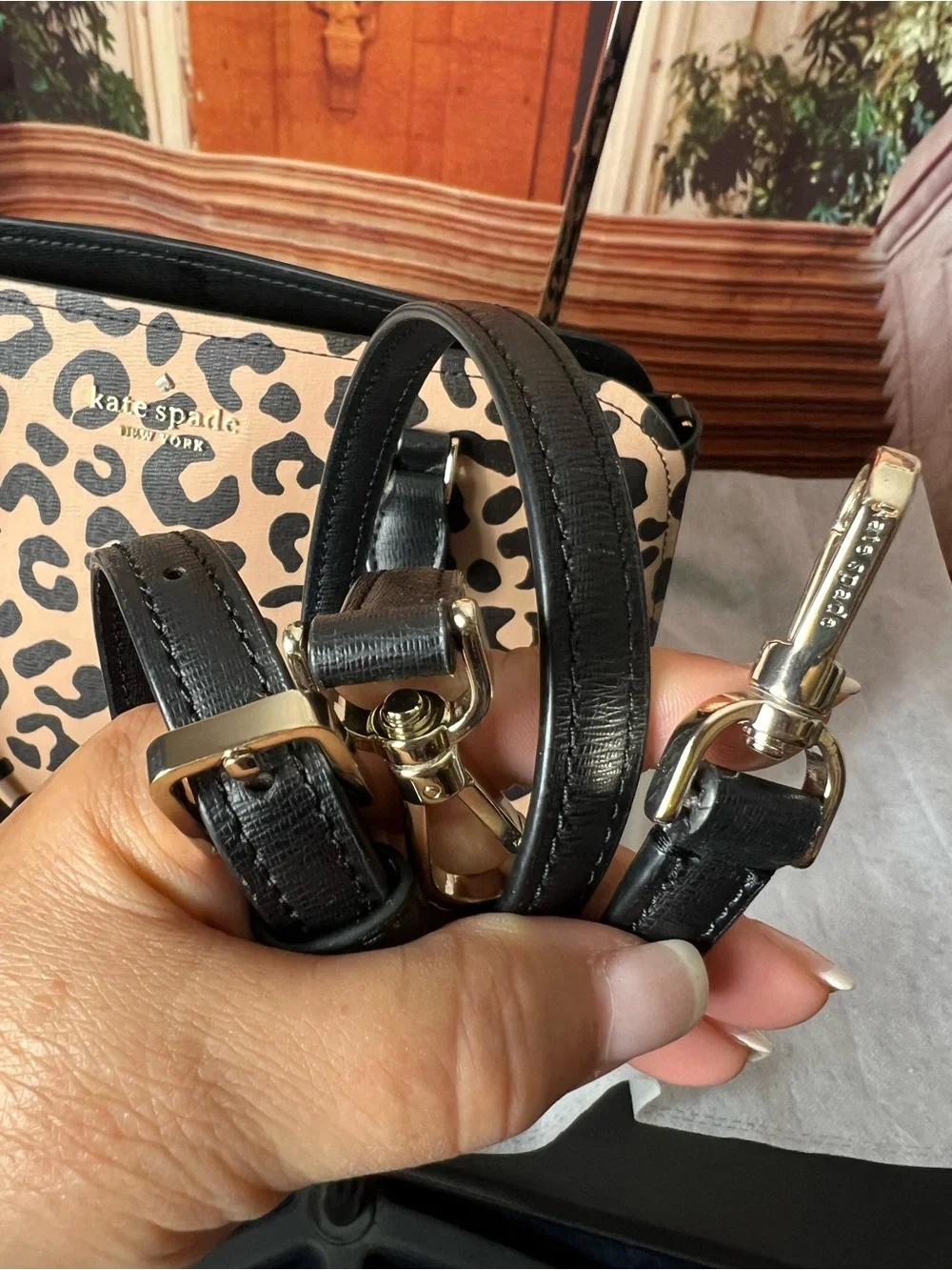 kate spade Darcy Leopard Print Large Satchel with Black Leather handles 🖤 Set